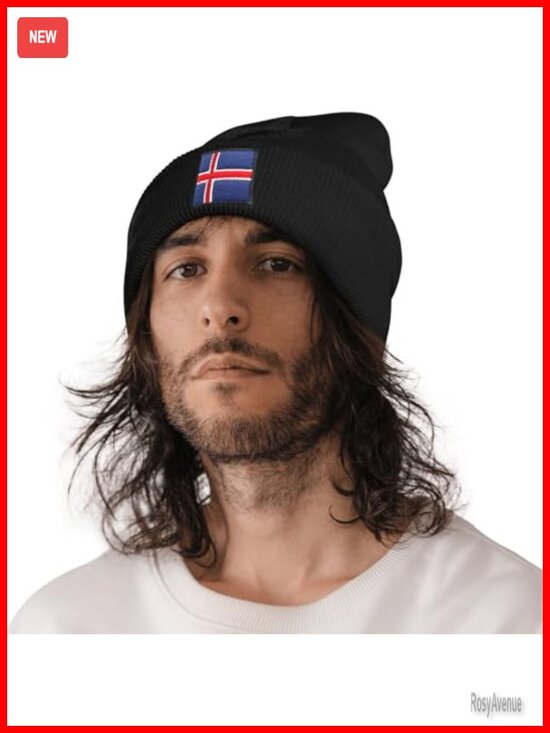 Iceland Flag Embroidered Beanie Hat - Soft Acrylic Stretchable Skull Cap Unisex main image 6